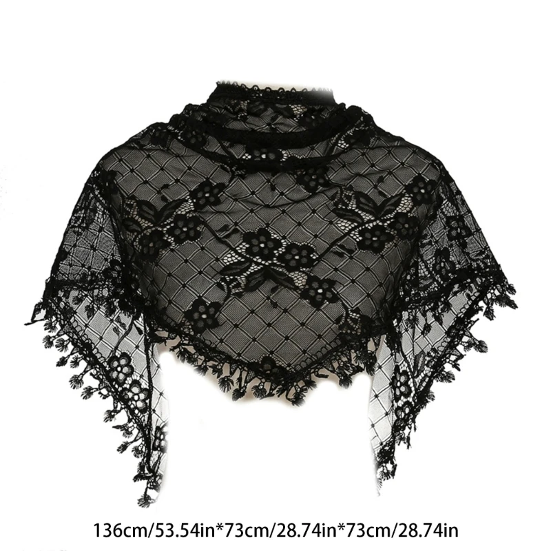 50JB ลูกไม้ผ้าพันคอ Chapel Veil Headwrap สำหรับโบสถ์ MuslimScarf Mantilla Veil