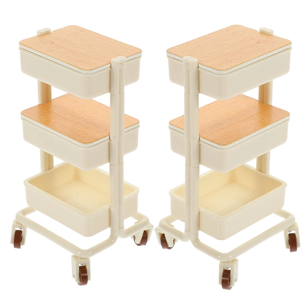 

2pcs Dollhouse Furniture Miniature Handcart 3 Layer Dining Cart With Wheels Dollhouse Kitchen Cart Mini Rolling Shelf - Garden