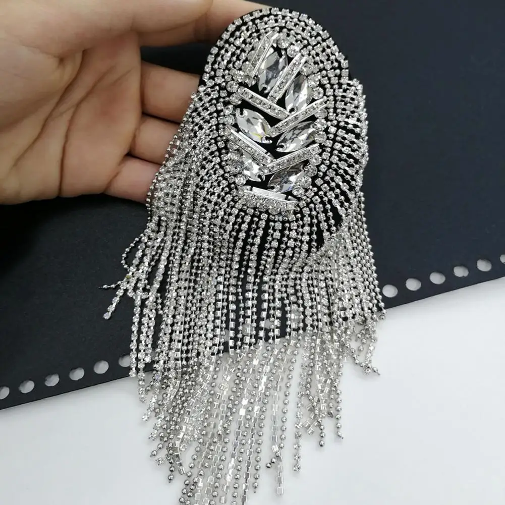 Elegant Badges Shoulder Brooch Tassels Rhinestones Jewelry Handmade Shiny Epaulet Clothes Decor