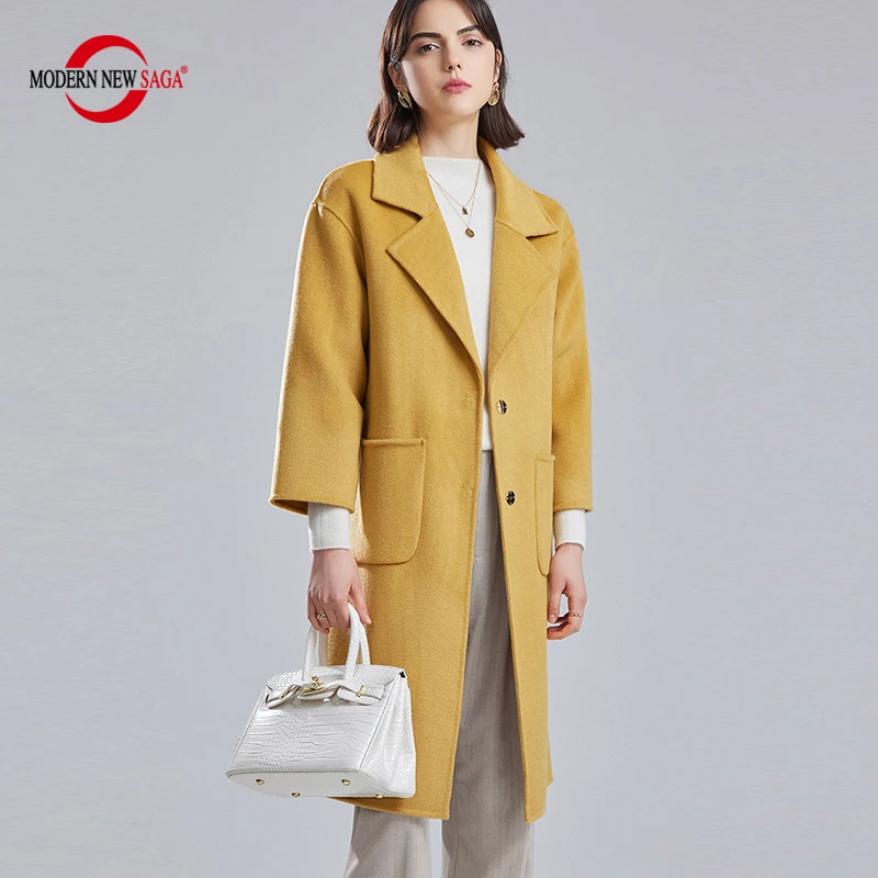 

MODERN NEW SAGA Women Wool Coat 100% Wool Winter Woolen Long Coat Autumn Fashion Wool Overcoat Ladies Cashmere Coat Korean Style