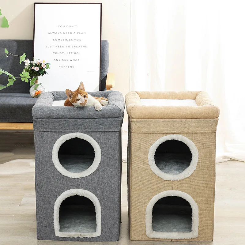 Casa para gatos plegable de rascador 3 niveles cálida para interior - imagen 5