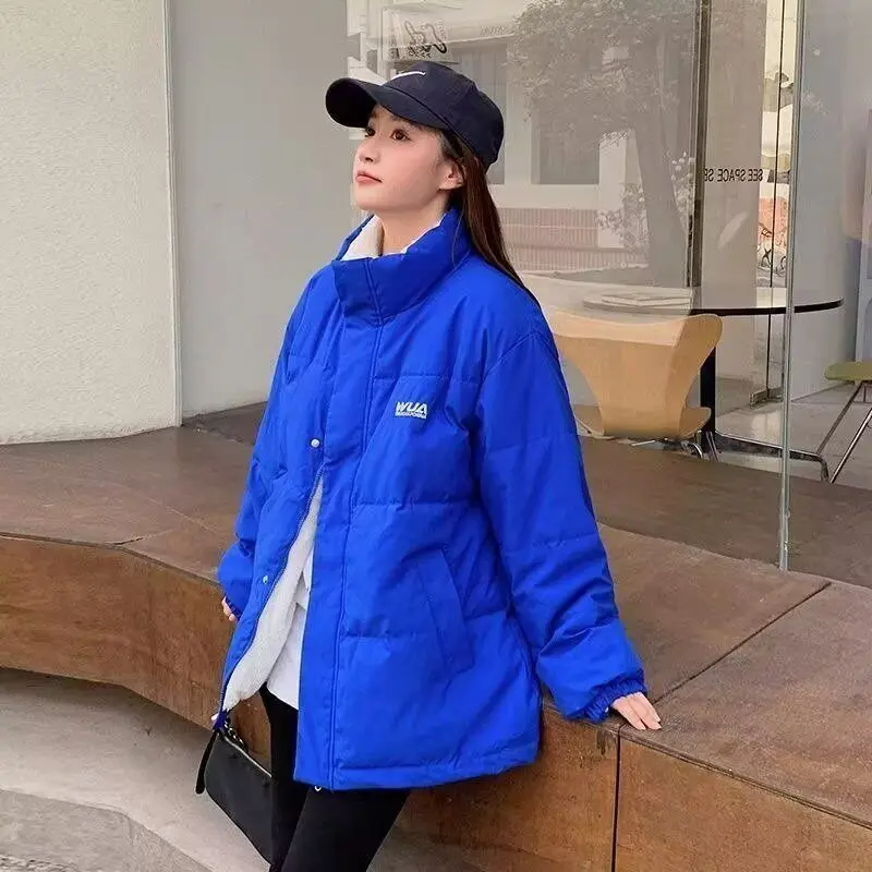 

Men's Winter Thiened Fce Lined Bread Coat Cotton Jaet Harajuku Sle Faionable Simple Korean Sle Long Sve Zippe...