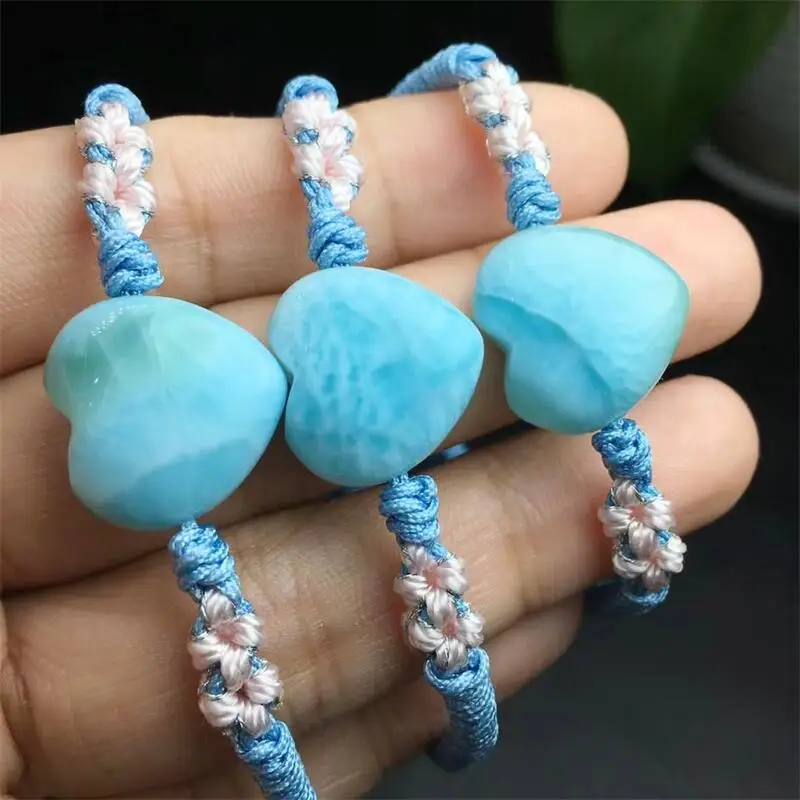 Natural Larimar Heart Woven Bracelet Fashion Gemstone Crystal Jewelry Bangle For Women Healing Holiday Gift 1pcs