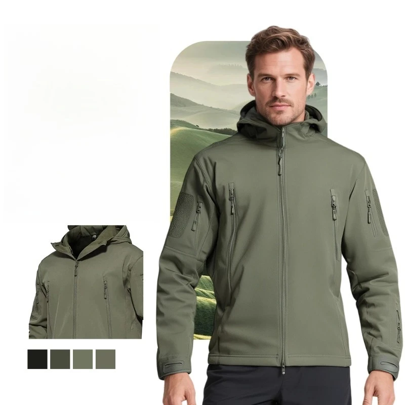 

New soft shell jacket design winter overalls men's windproof waterproof wool-lined zipper soft shell jacket