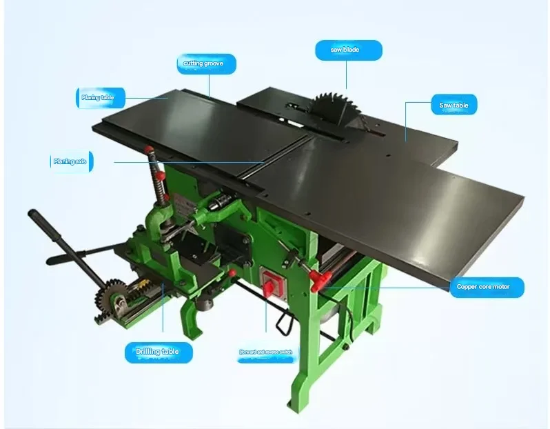 مقعد تخطيط سمك الخشب الصناعي عالي الدقة 220 فولت متعدد المهام لأعمال النجارة مع مكونات المحرك الأساسية 4 Bl