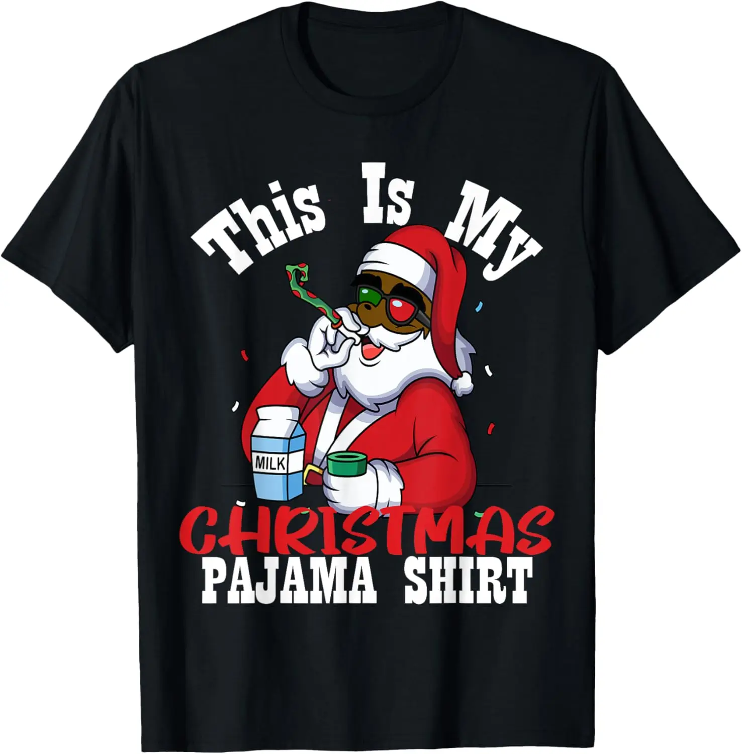 

Black African American Santa Claus christmas pajamas 2023 T-Shirt