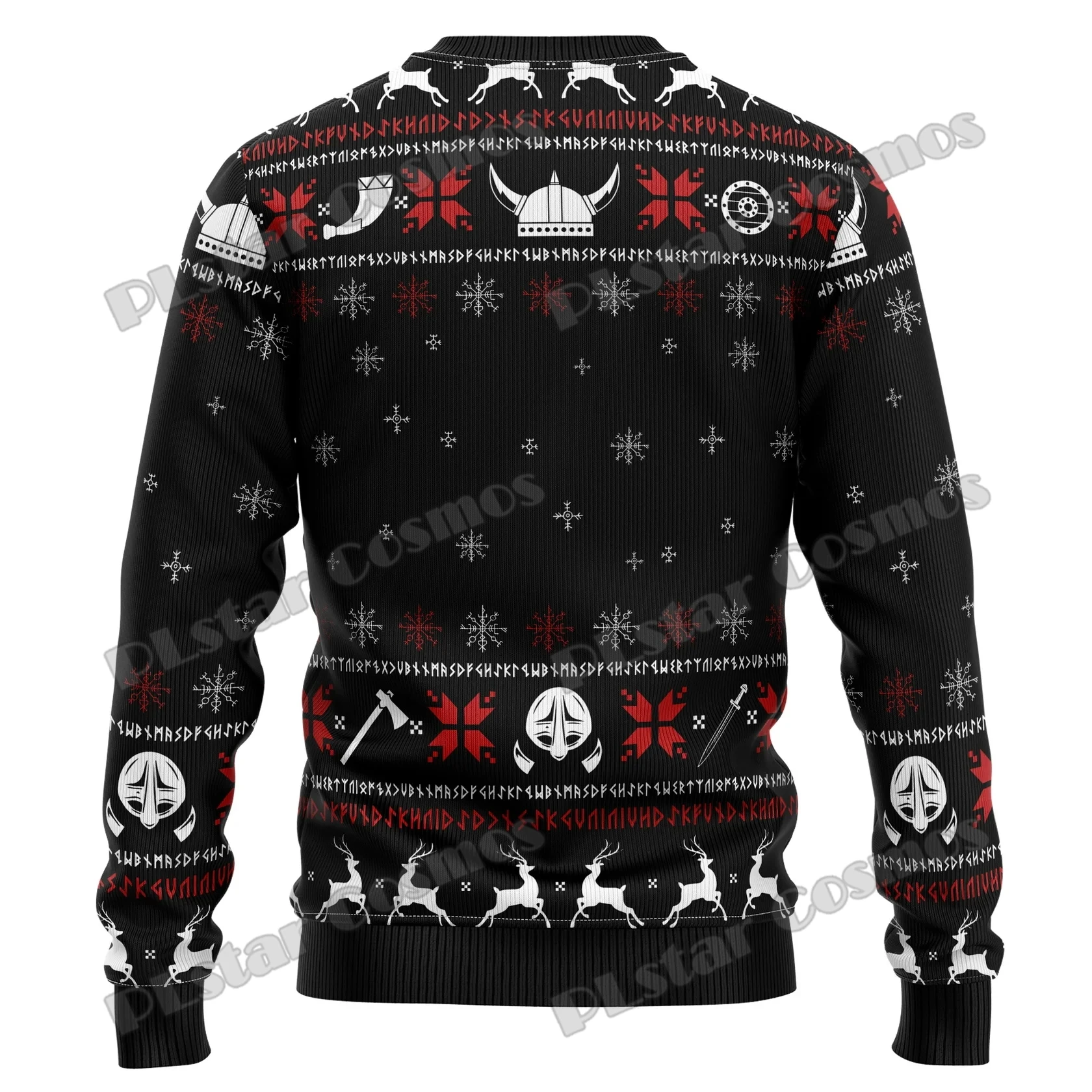 Autumn Winter Unisex Casual Knit Pullover Sweater Valhalla Fa-La-La-La & Skulls 3D Printed Men\'s Ugly Christmas Sweater KMY08