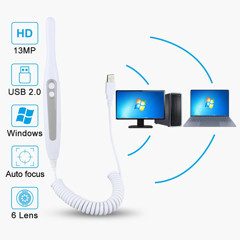 

13mp USB Intra Oral Camera Dental examination Camera 6 LED lights 1080P high resolution Auto Focus intraoral Camera For computer