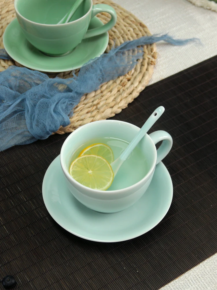 

Celadon coffee cup ceramic hit style coffee set suit classic european style with small spoon creative pure color