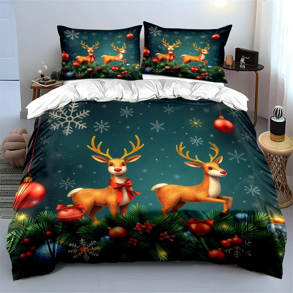 Festive decorations with adorable reindeer Print Duvet Cover Bedding Set Included 1*Duvet Cover 2*Pillowcases