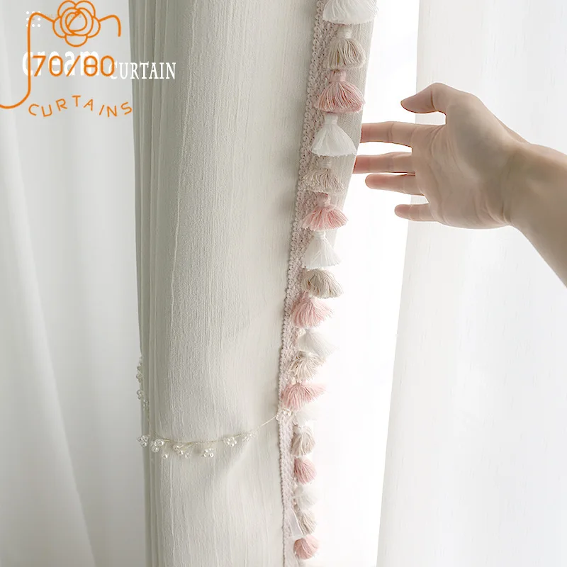 Thickened Chenille Cream White Jacquard Velvet Curtains for Living Room Bedroom French Window Balcony Window Customized Finished