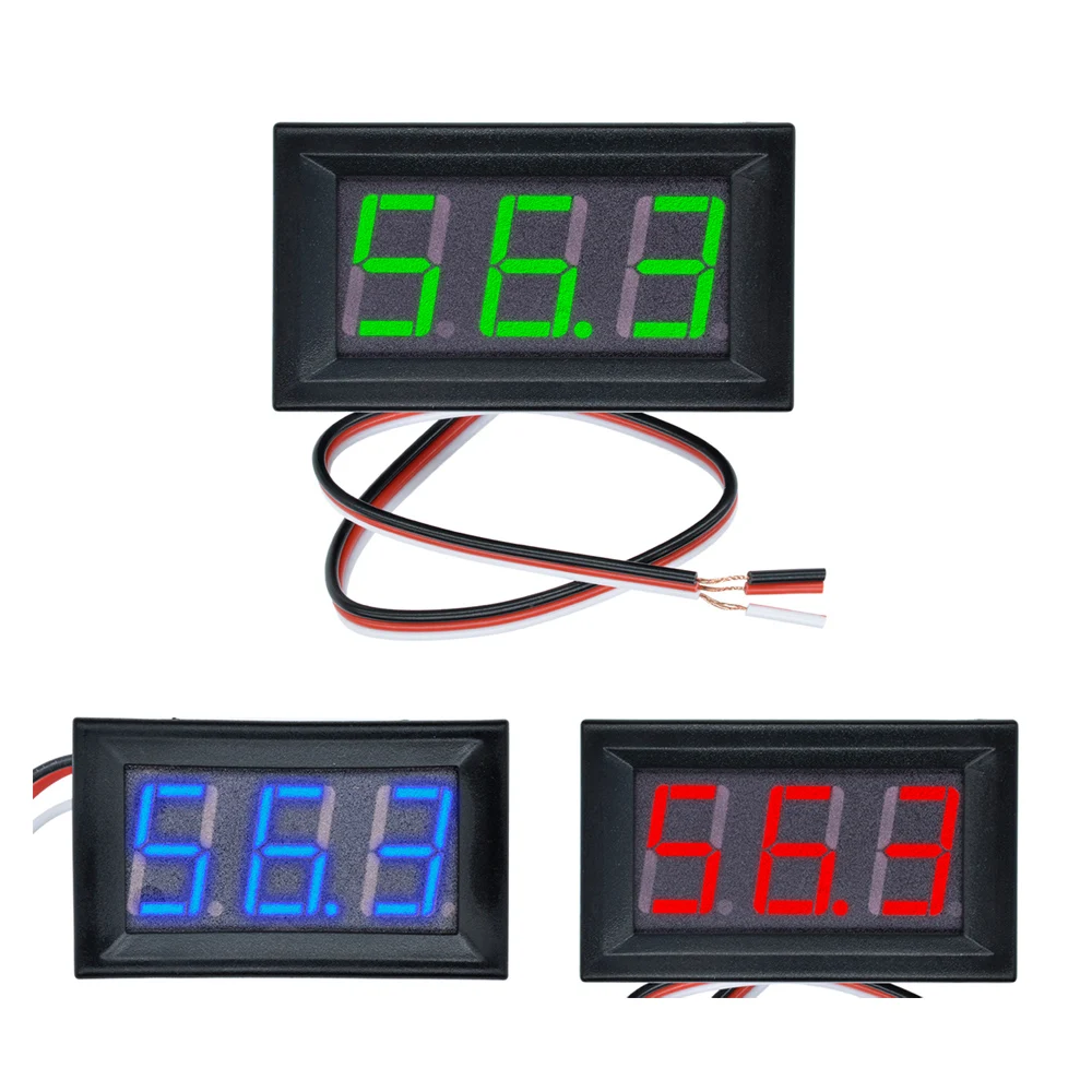 3 fils 0.56 "LED voltmètre numérique voltmètre mètre voiture moto Volt testeur détecteur DC0-100V capacité moniteur rouge vert bleu