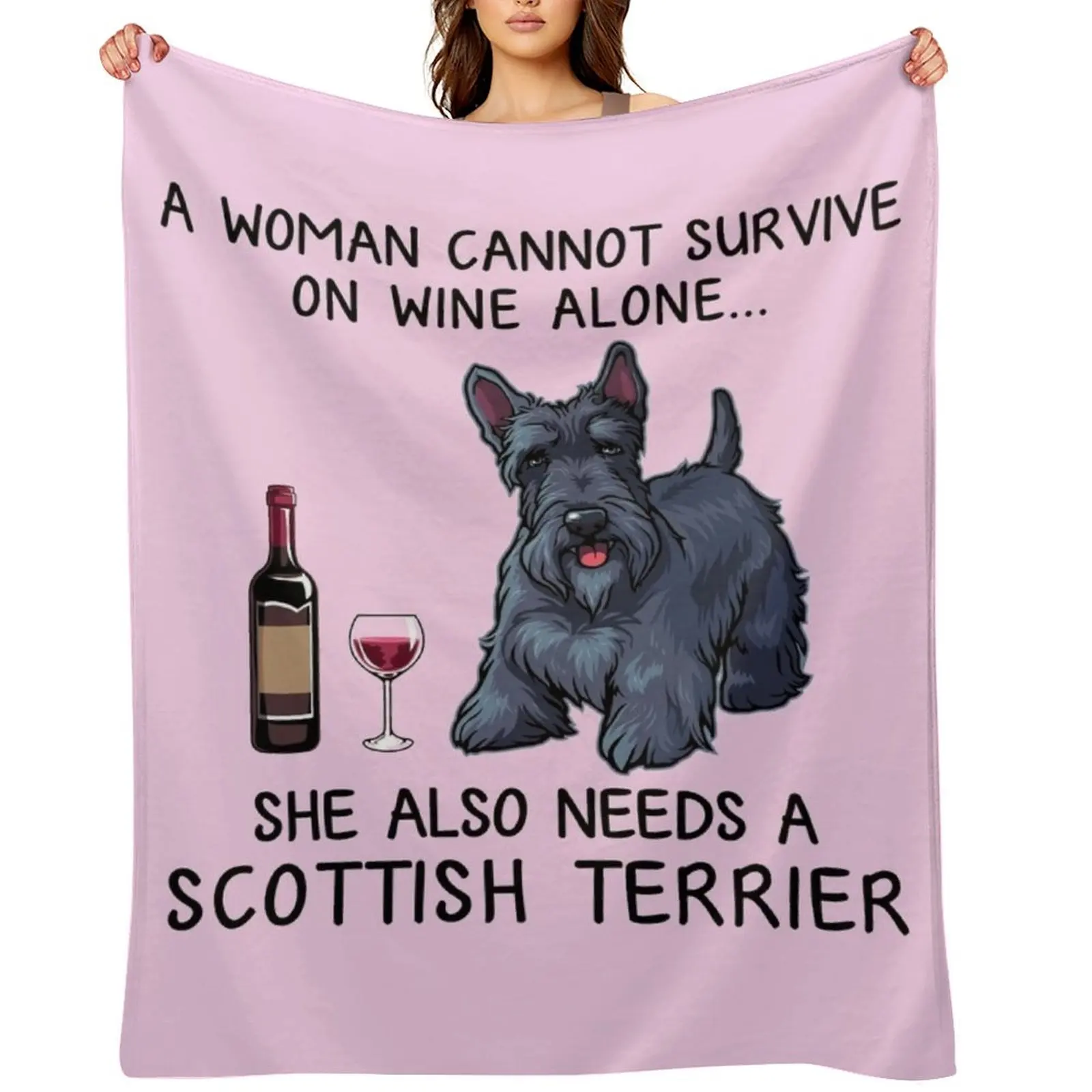 

Scottish Terrier and wine Funny gift for dog mom Throw Blanket Hairy Baby Loose for babies Blankets