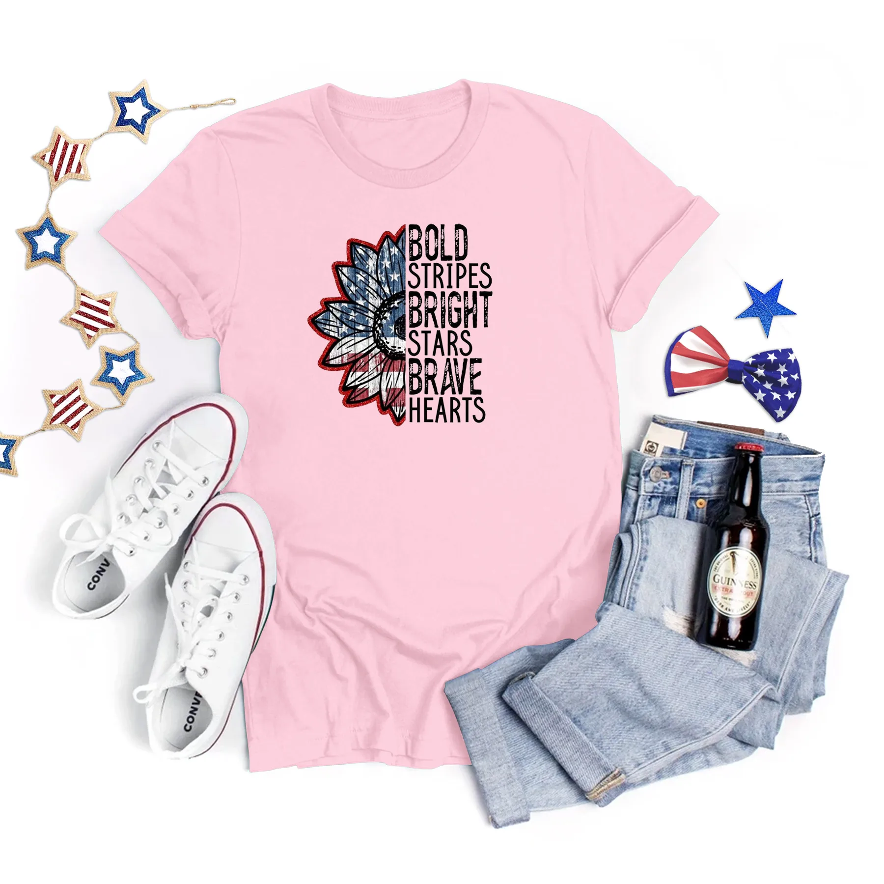 Zawaland T-shirts Tops for Women Clothing USA Flag Statue of Liberty Printed Top Independence Day Short Sleeve Female Tee Tops