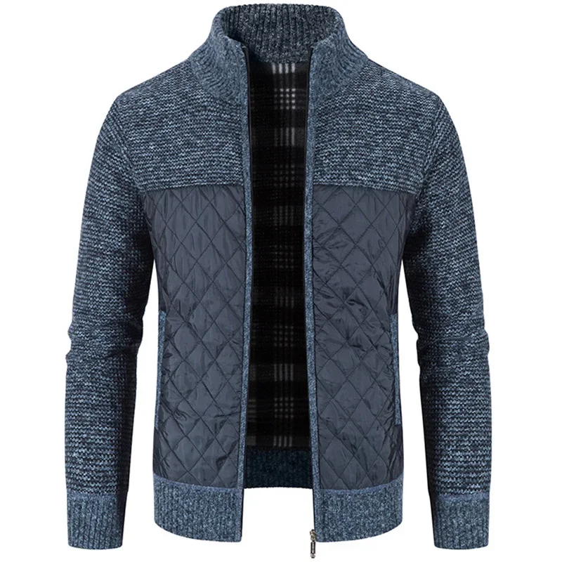 

Men Cardigan Sweater Coat Autumn Winter Warmth Thickening Stand-up Collar Casual Male Clothing Knitted Sweater Stitching Jacket