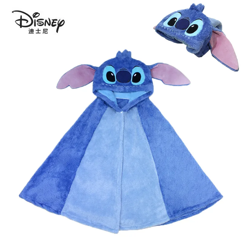 2024 Disney Stitch Cute Shawl Pajamas Air Conditioning Blankets Office Nap Blankets Flannel Wearable Slacker Cloak Holiday Gift