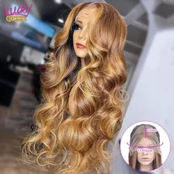 Peluca Frontal de encaje HD 13X4 ondulado rubio miel, Color destacado prearrancado, peluca de cabello humano Frontal de encaje transparente 13X6 para mujer