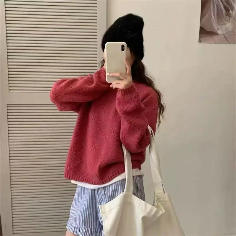 

Women's Autumn Winter Comfortable Casual Style Dopaamine Color Cuffed Sleeve Top Loose Long Sleeve round Neck Knitted Sweater