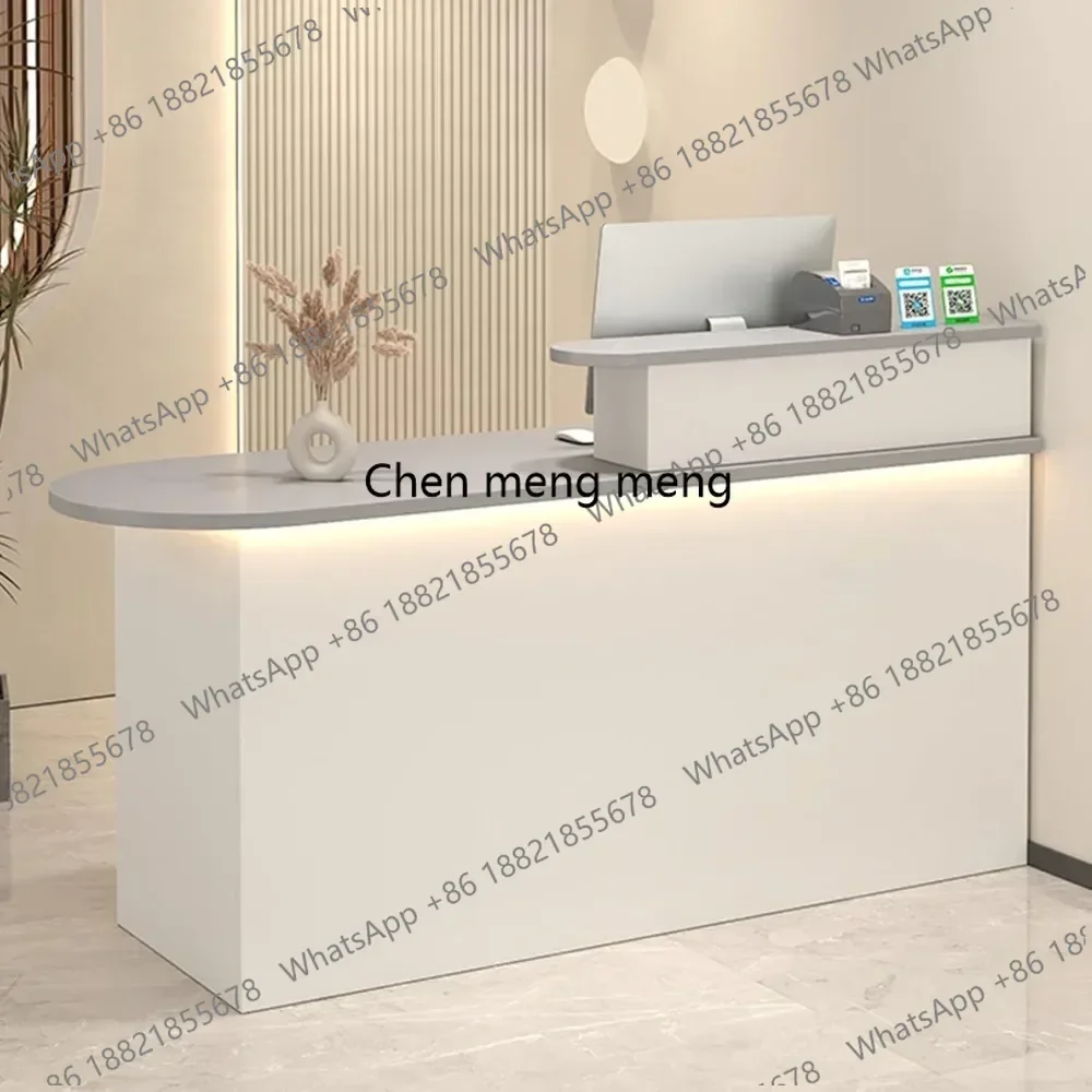 zc182Front Desk Reception Room Table with Counter, LED Lights and Lockable Drawers, for Checkout, Lobby