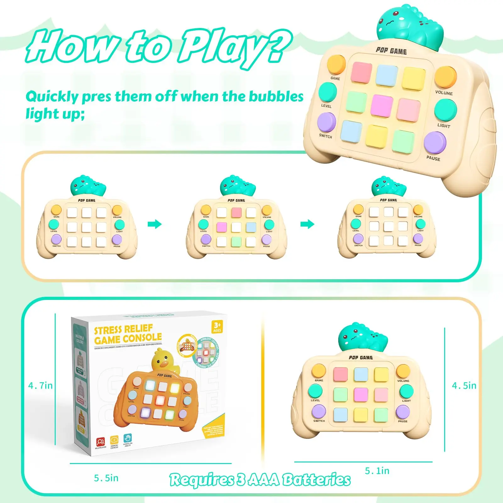 เครื่องเล่นเกมแบบอินเทอร์แอคทีฟของเล่นคอนโซลสำหรับเด็กและผู้ใหญ่ไฟป๊อปไลท์แบบกดเร็วของเล่น Relief คลายเครียด