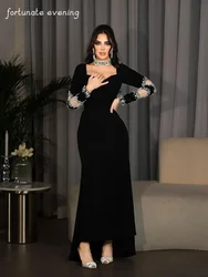 Fortunate Evening Elegant Vintage Black Crystal Beading Square Collar Customize Formal Occasion Prom Dress Evening Party Gowns