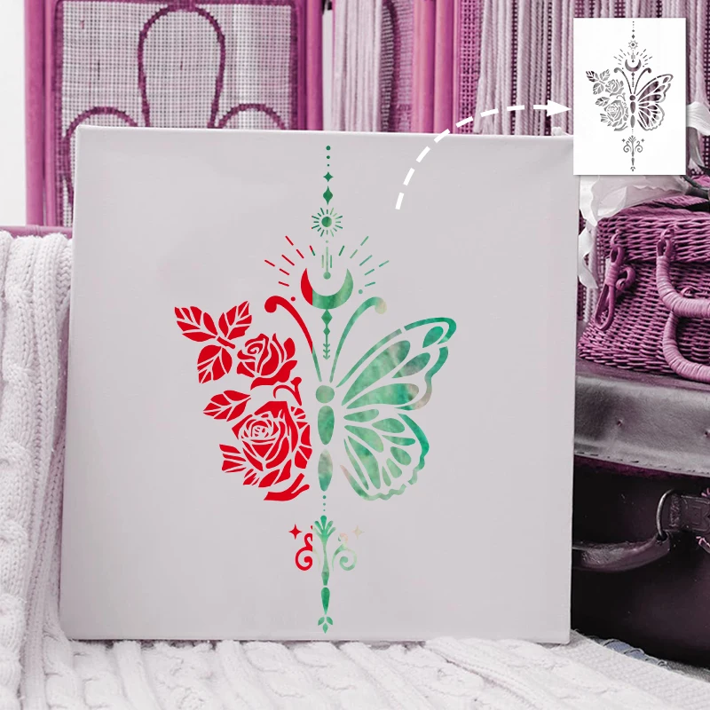 YOMDID 1pc Schmetterling Rose Malerei Hohl Vorlage Wiederverwendbare DIY Schmetterling Sonne Mond Graffiti Dekoration Schablone Handwerk Liefert