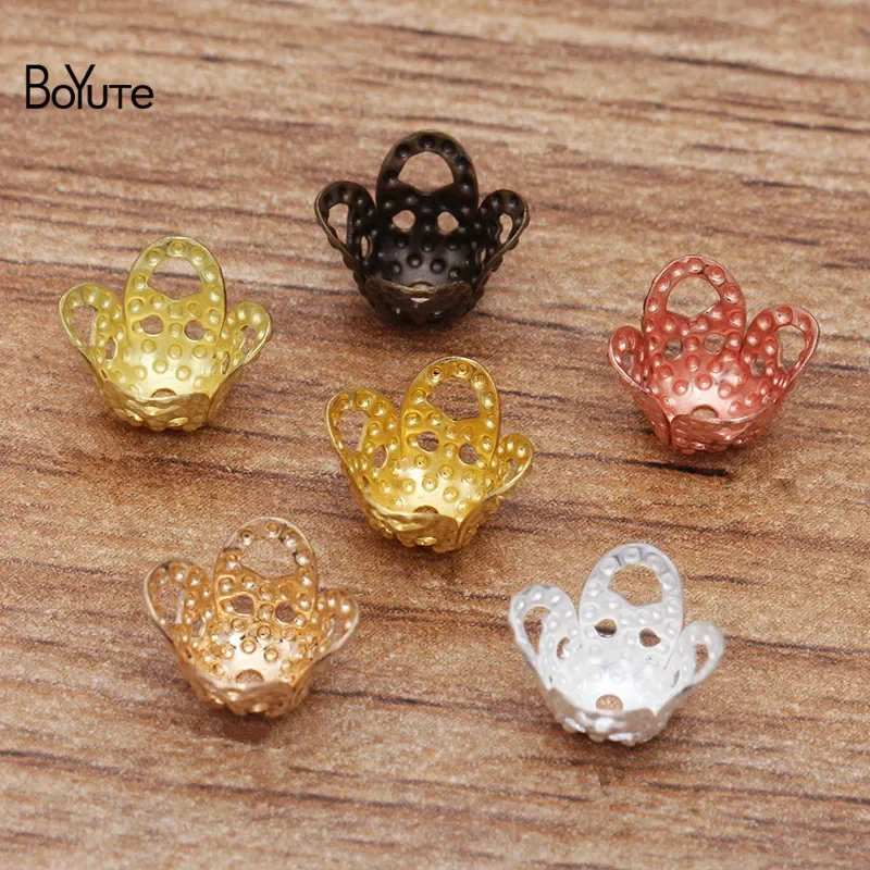 BoYuTe-Matériaux de bijoux à bricoler soi-même, 200 pièces/lot, 8mm, bouchons de perles de fleurs en laiton Filig123