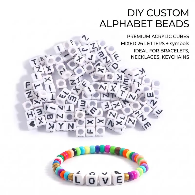 100pcs Square White and Black Mixed Letter Acrylic Beads Alphabet Beads For Jewelry Making Cube Clothing DIY Accessories