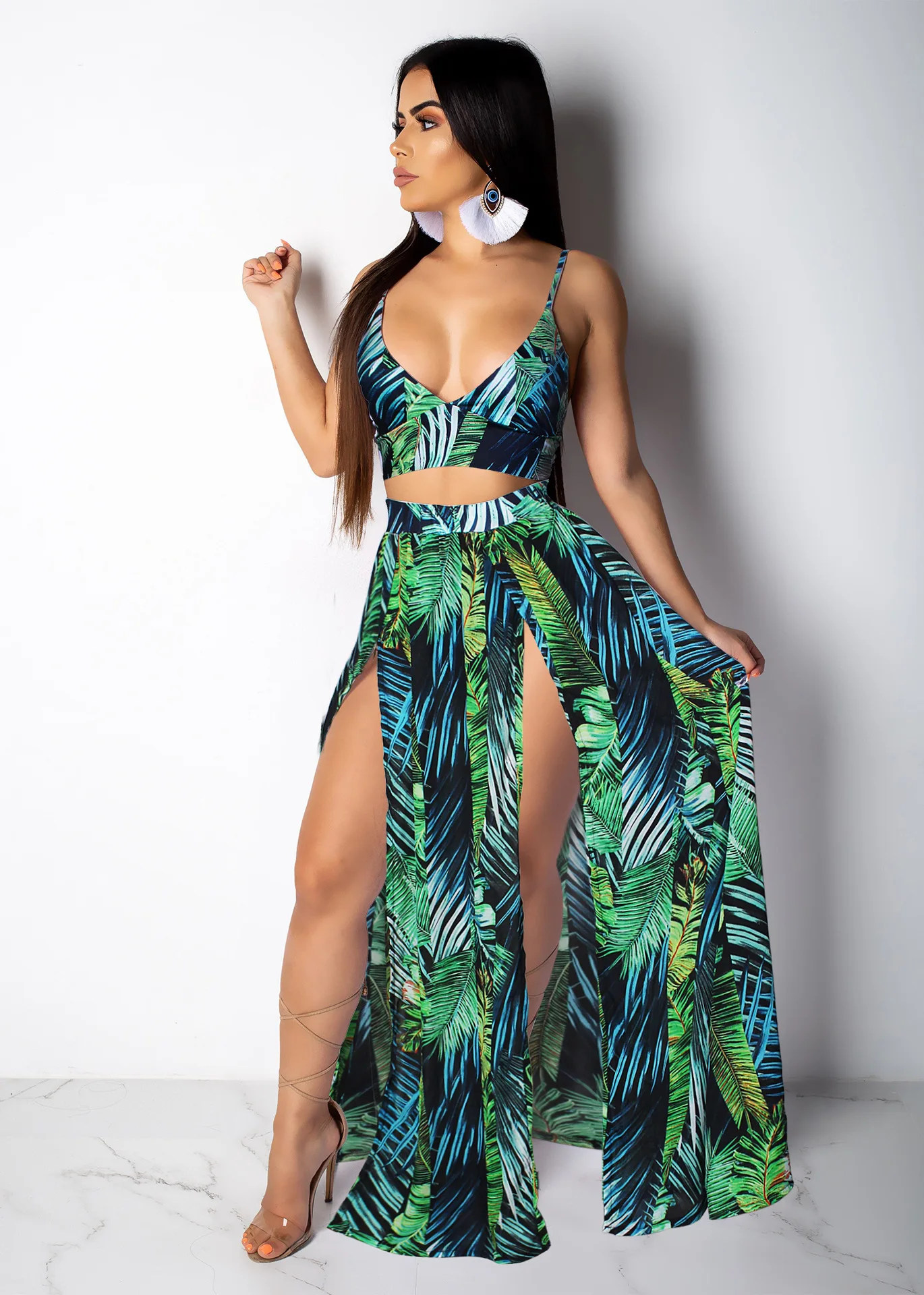 Summer Women's Suit Sexy Halter Vest And Temperament Commuter Print Skirt Set Stylish Comfortable Casual Lady's Two-Piece Set