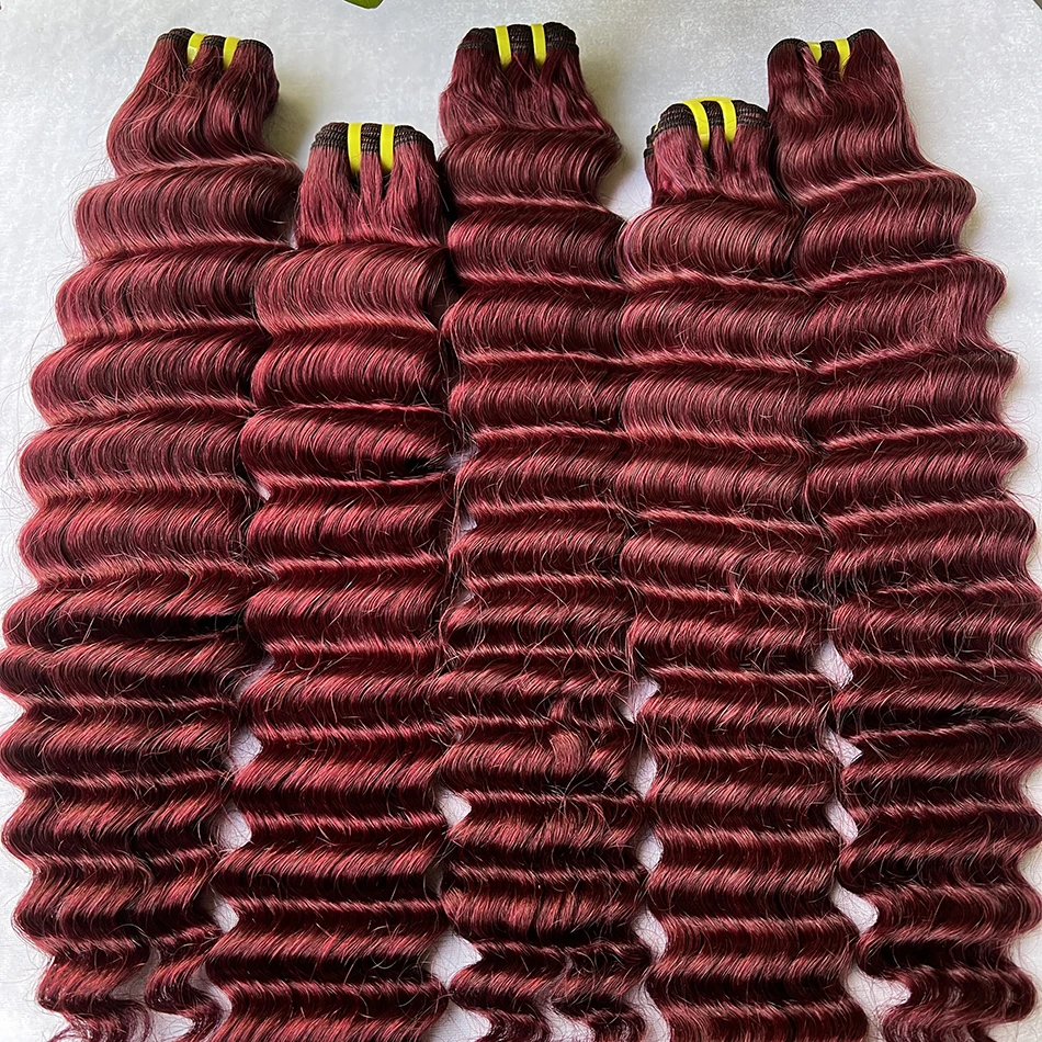 # 99j بورجوندي اللون شعر الإنسان حزم موجة عميقة 100% عذراء الفيتنامية لحمة مزدوجة نسج الشعر ملحقات 100 جرام للنساء