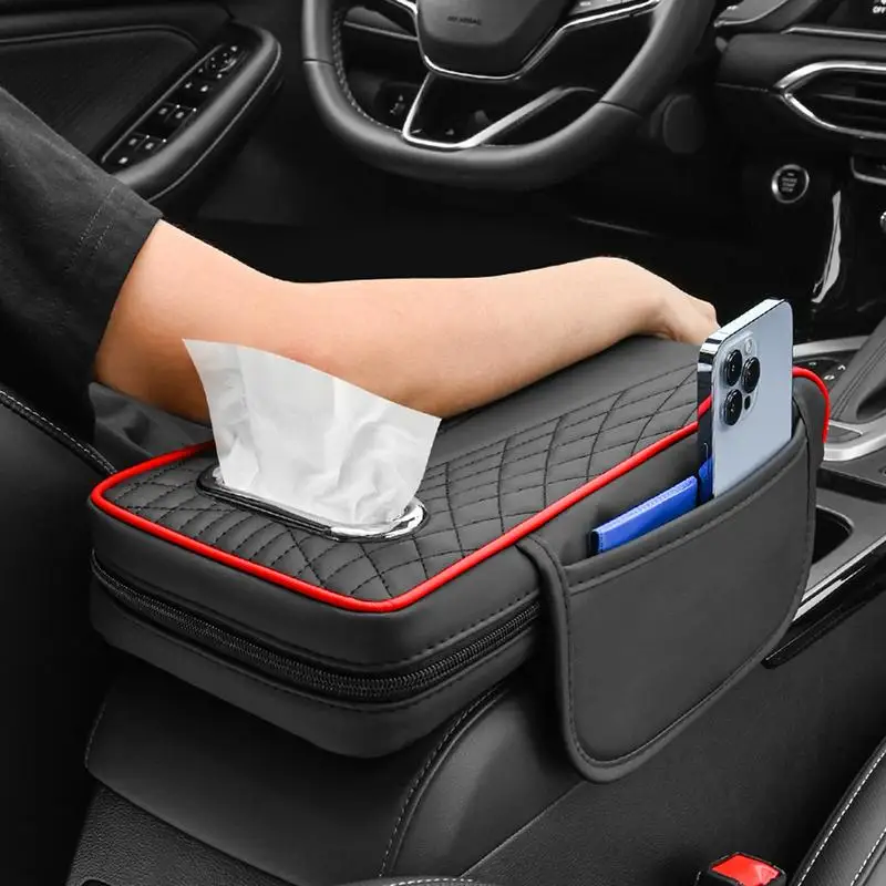 Center Console Tissue Holder Auto Console Side Extra Storage Boxes PU Leather Multifunctional Passenger Seat Side Storage With 2