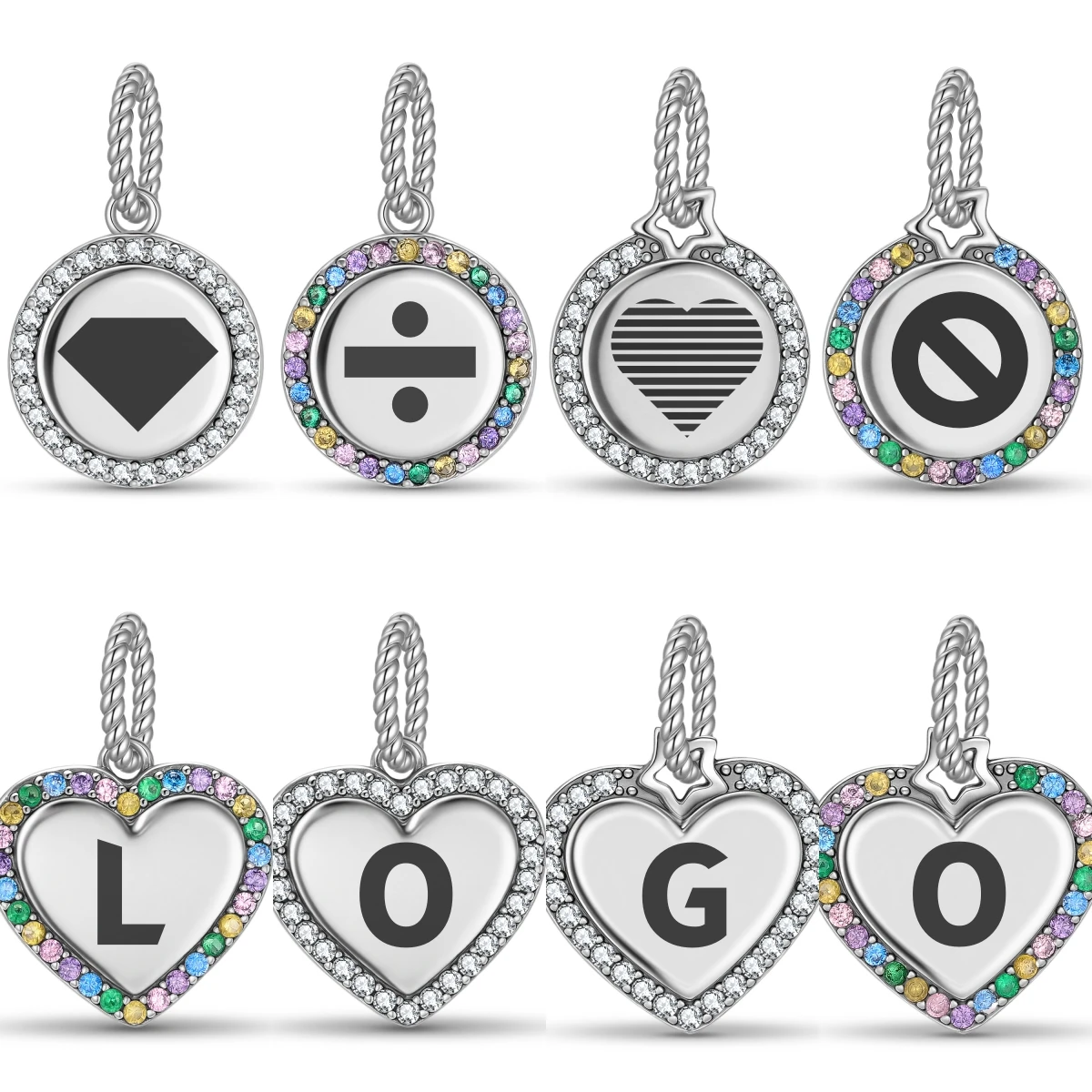 925 Sterling Silver Colored Love Circular Pendant Pentagram Ring Laser Customize Fit Original Bracelet Diy Jewelry Accessories