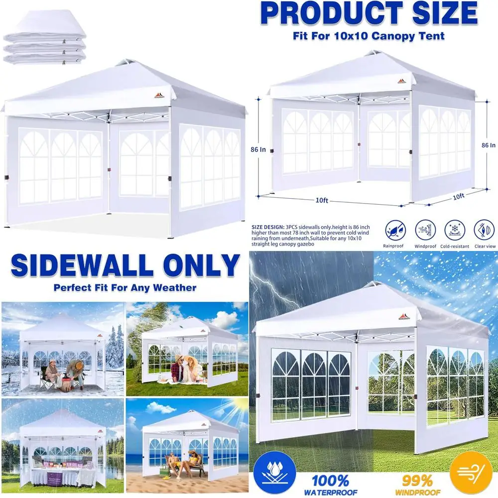 

Набор из 3 боковых стенок для тента 10x10, только белые солнцезащитные стенки