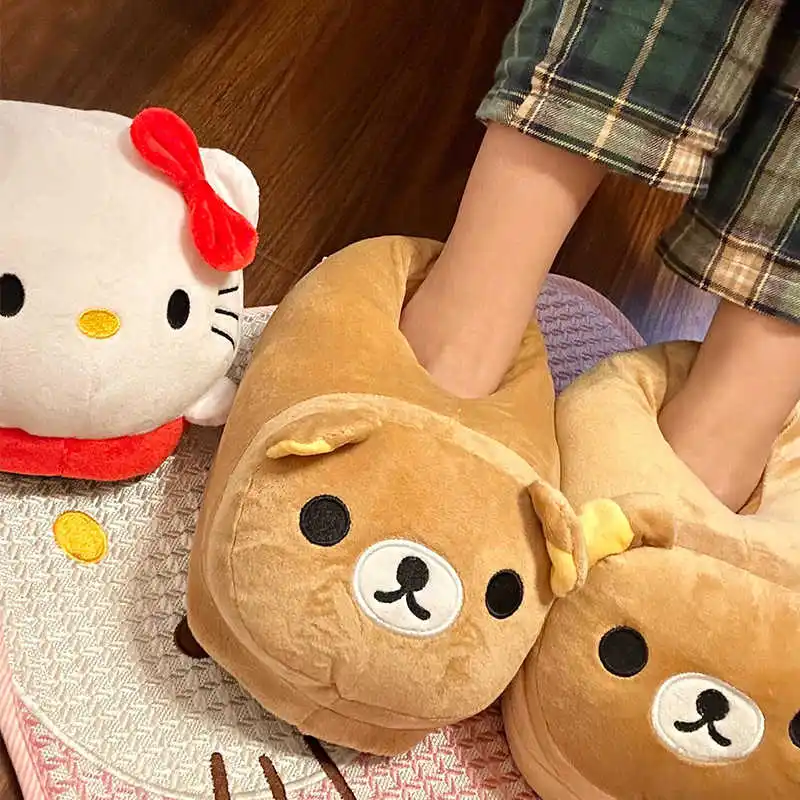 Rilakkuma chinelos y2k kawaii dos desenhos animados anime japão tudo incluído pe geada pelúcia interior casa plana anti deslizamento casal chinelos bonito