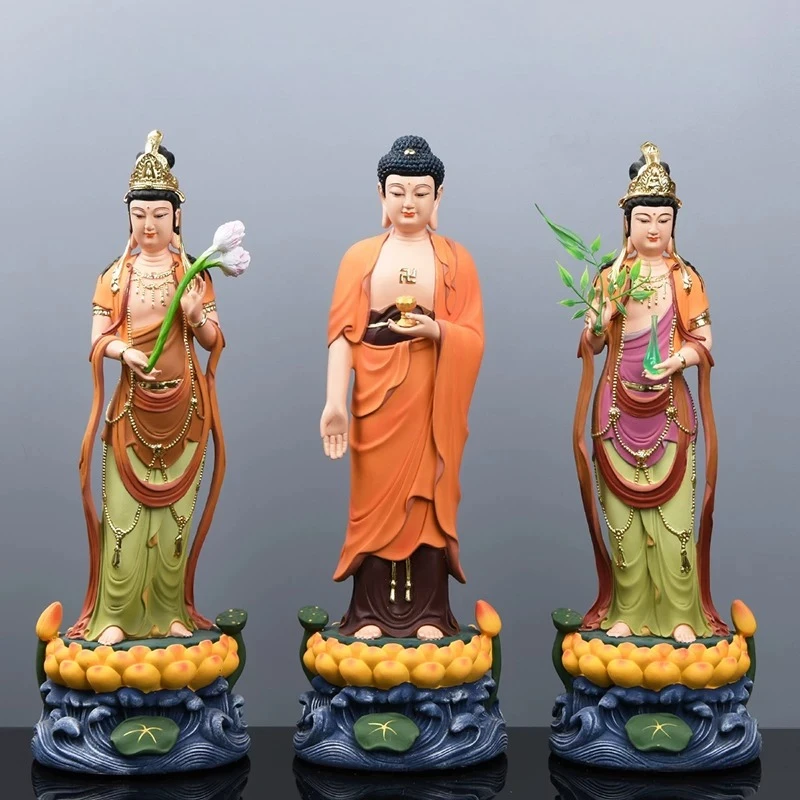 LTT1 Western Three Saints Statue Resin Ornament Guanyin Bodhisattva Buddha Statue Dedicated to Household