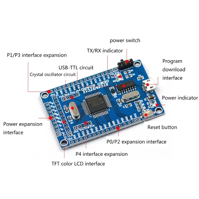 Papan Sistem Minimum 51 SCM STC89C52 STC51 STC89C52RC Papan Pembelajaran Pengembangan LCD 1.44 Warna