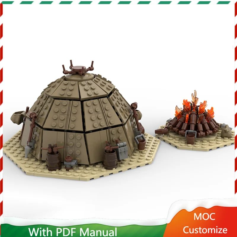 

560 шт., хит продаж, палатка MOC и модель костра, сцена, модульное здание, набор «сделай сам», блоки, кирпичи, сборка, игрушка, праздничные подарки-сюрпризы