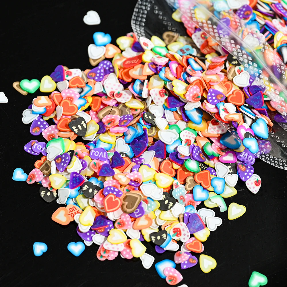 1000pcs/Pack Imitated Fruit Chip Heart Nail Accessories Fruit Slices Clay Resin Filler Soft Pottery Craft Manicure Part Supplies