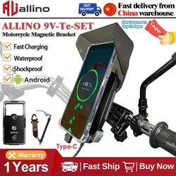 Allino New Motorcycle Phone Holder 9V20W Magnetic Adsorption Wireless Charge Mirror Mount Handlebar Type Motorcycle Accessories