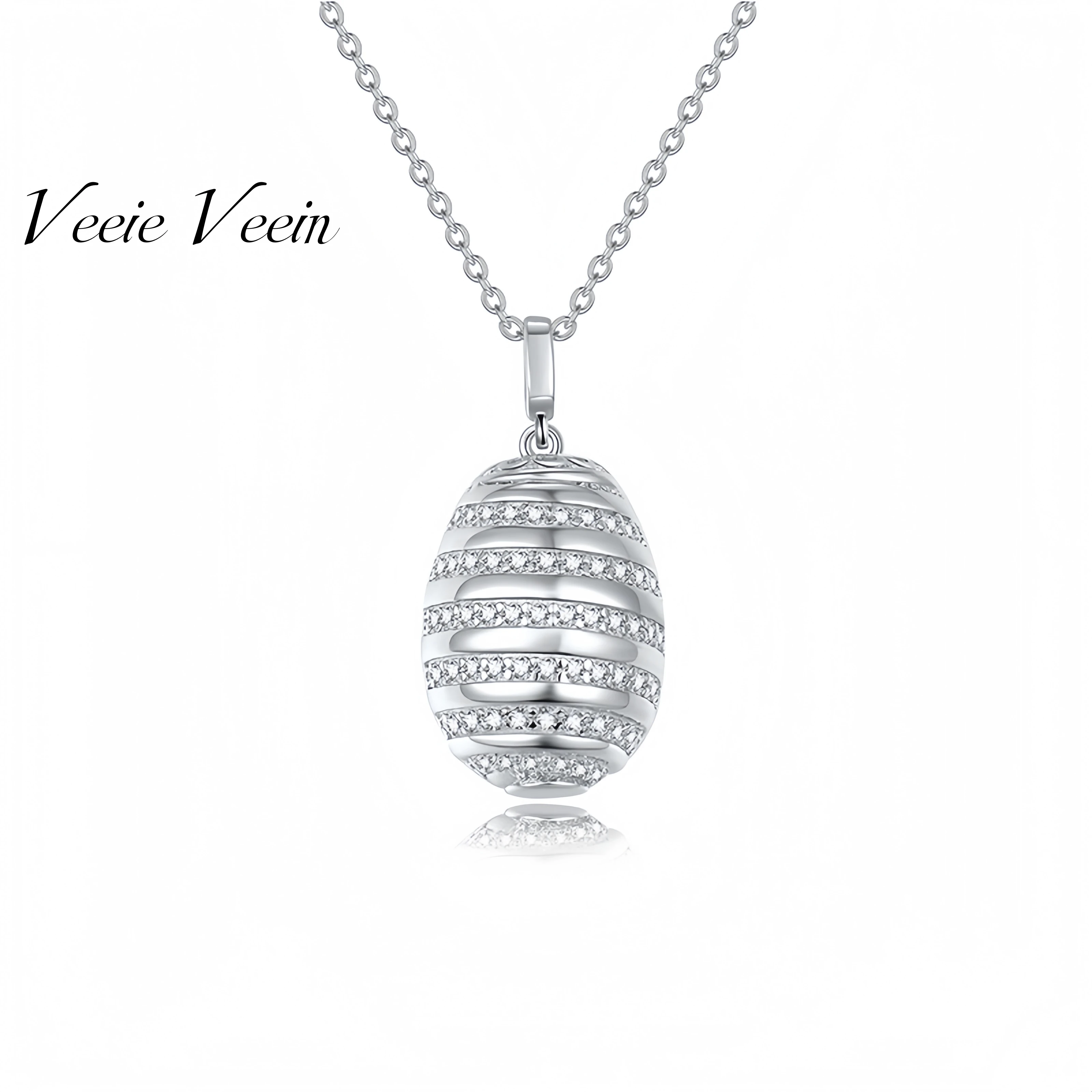 

Veeie Veein Luxury Brand S925 Sterling Silver Moissanite Necklace With Egg Shaped Pendant Woman Necklace Jewelry