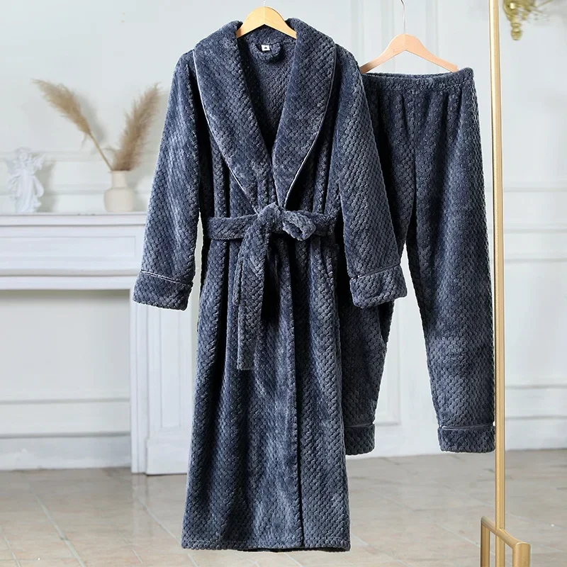 

Men Women Two Piece Robe Sets Flannel Autumn Velvet Couple Pajamas Sleep Winter Thick Cardigan Lounge Sleepwear Pyjamas Homewear