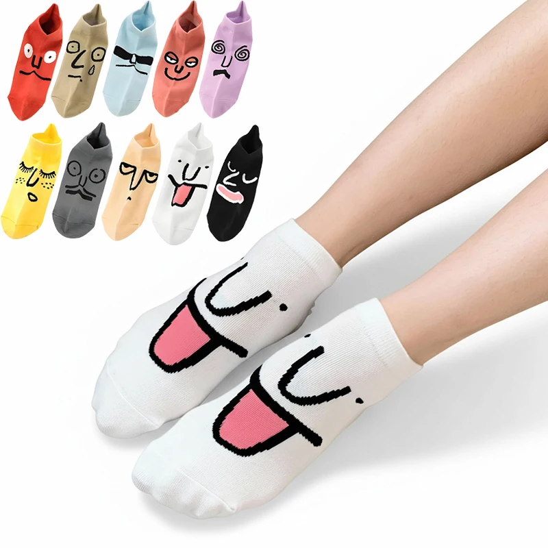 

5/10 Pairs New Women Socks Expression Casual Candy Colors Cotton Cartoon Female Harajuku Cute Funny Socks Breathable Ankle Socks