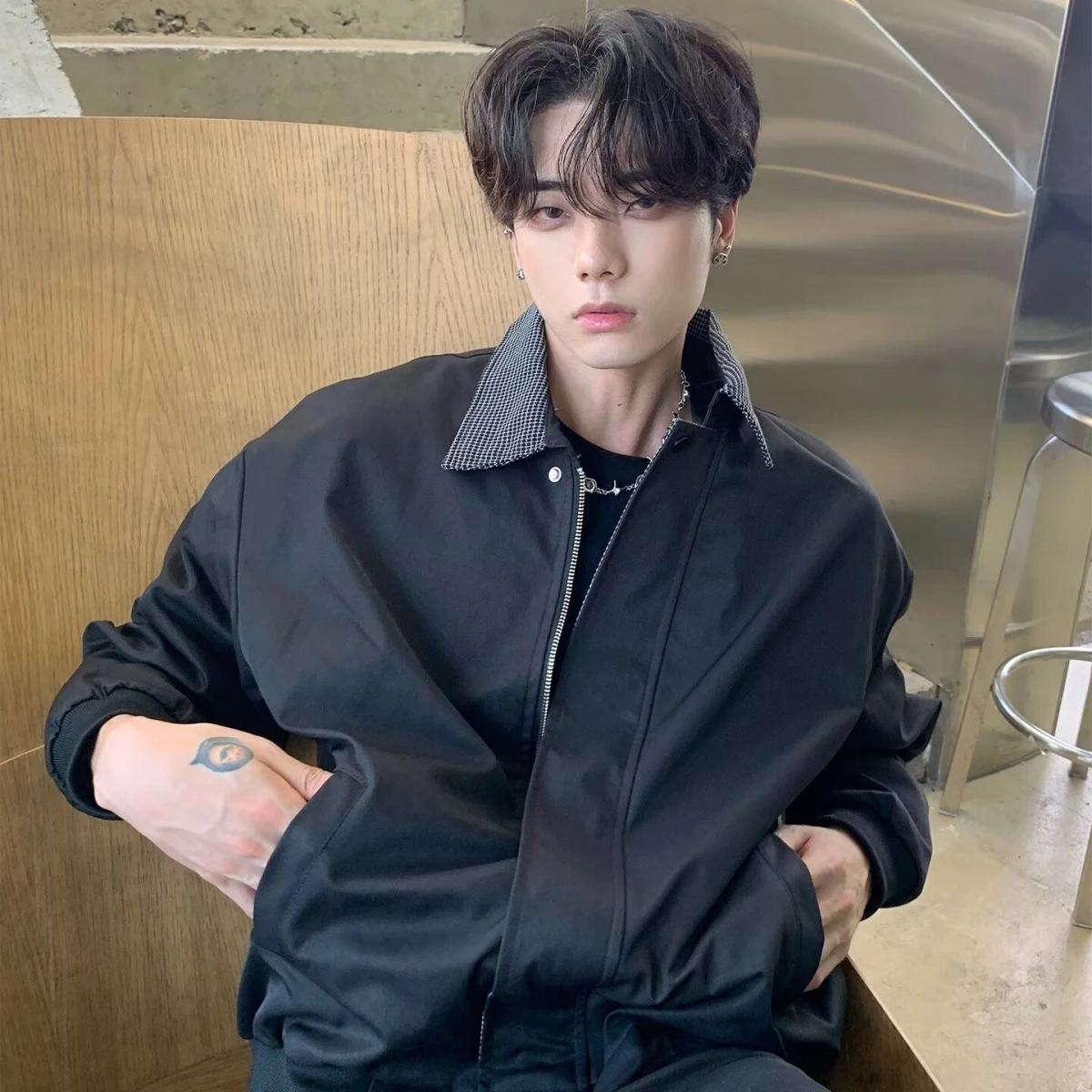 

Весенне-осеннее свободное мужское пальто Jaet в стиле хип-хоп Sle High Street Trend Harajuku, корейская версия, повседневное пальто-стойка, длинное све