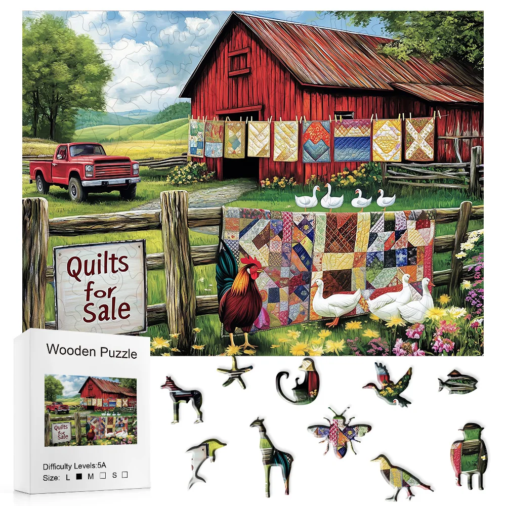 Green Countryside Farm Wooden Puzzle, Exquisite Color Box Packaging, Perfect Birthday Or Christmas Gift, Ideal Choice For Partie