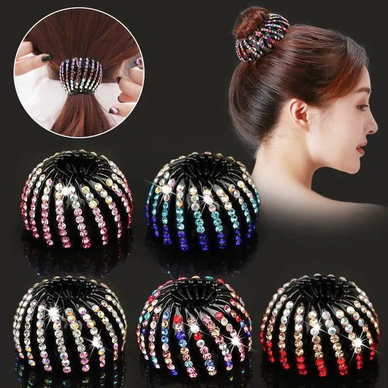 Fashion Crystal Rhinestone Hairpin Bun Hair Claw Clips Horsetail Buckle Hair Clip Bird Nest Expanding Hair Accessories for Women