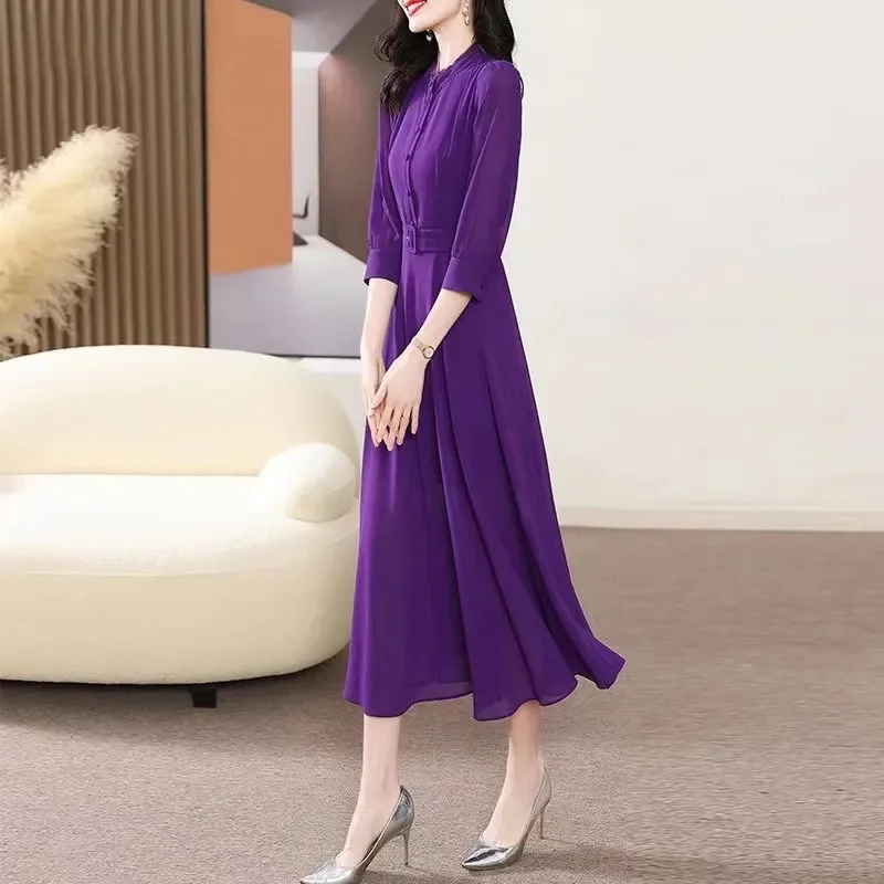 Dress Women Casual Vintage Three-Quarters Sleeve Summer Dress High Quality Vestidos Boho Style Ladies Party Mid Long Dress 2025