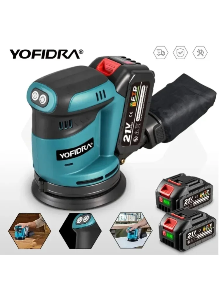 YOFIDRA 125MM 3-Gang Elektrischer Exzenterschleifer Kabelloser Polierer Schleifmaschine Holzbearbeitungs-Elektrowerkzeug für Makita-Akku