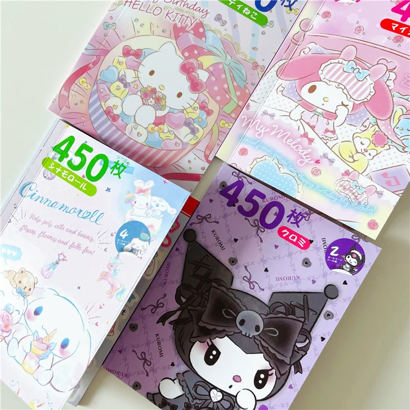 450Pcs Sanrio Kuromi Hello Kitty Sticker Book Melody Goo Card Cartoon Kawaii Sticker Hand Account Decoration For Girls Gift