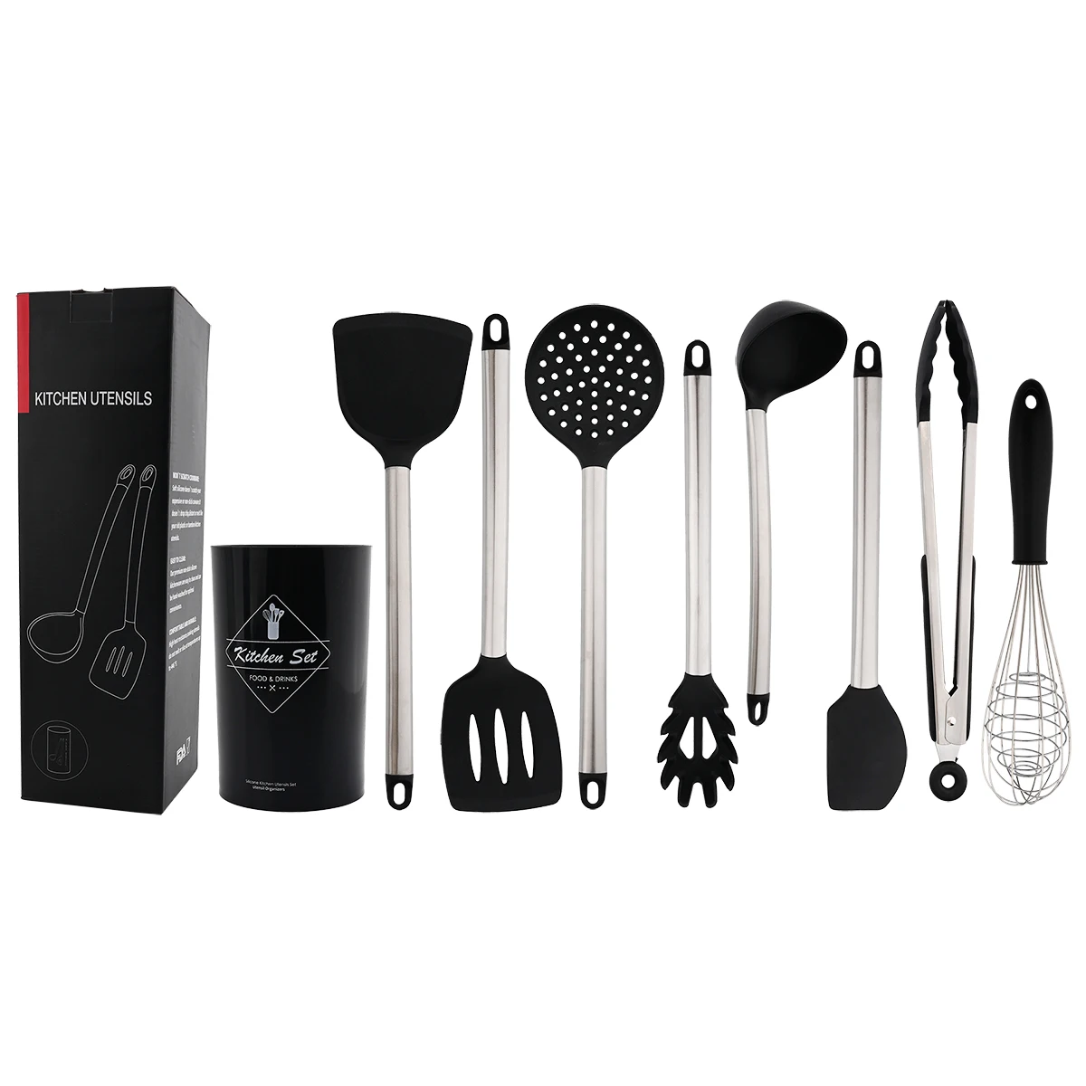 

9Pcs Black Silicone Utensils Set Non-stick Cookware Spatula Shovel Egg Beaters Stainless Steel Handle Kitchenware Cooking Tool