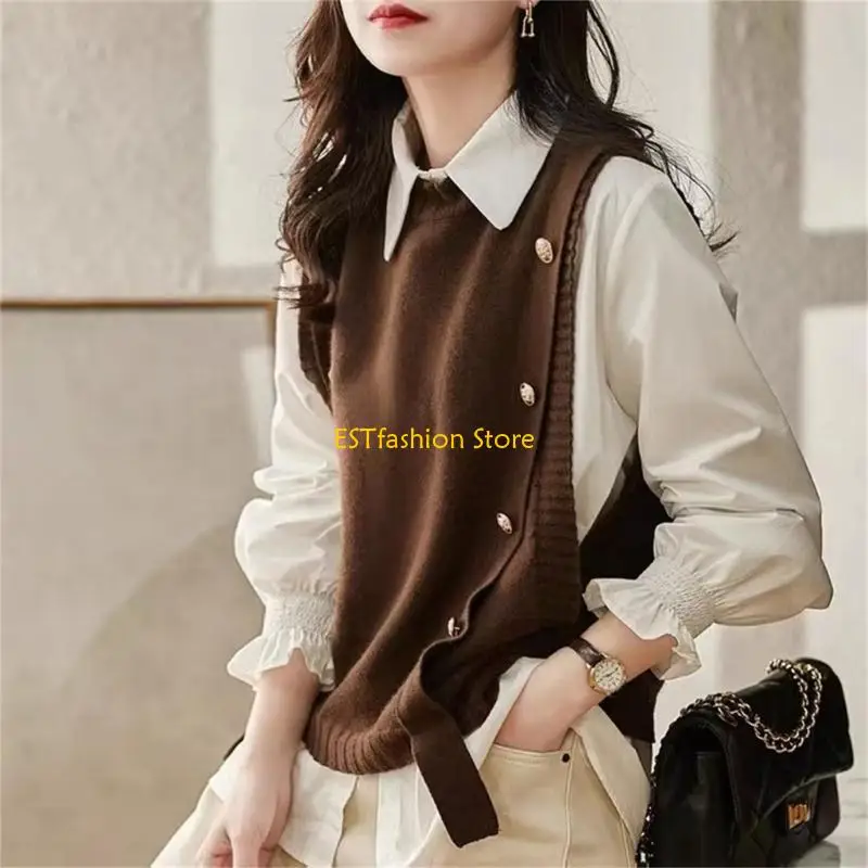 

Y5GC Fashion Knitted Vest for Women Sleeveless Sweater Vest Retro Knit Tank-Top Korean Female Autumn and Winter Knit Pullover